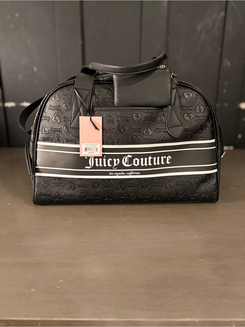 Juicy Couture Black Logo Travel Duffle with White Stripe